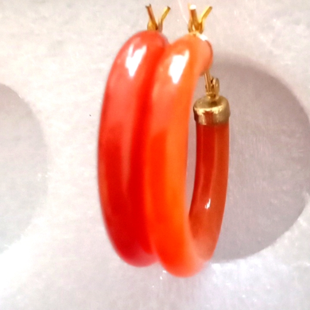 ORANGE JADE HOOP EARRINGS - Picture 2 of 6
